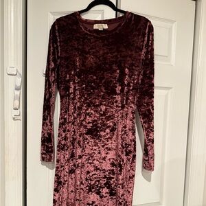 Michael Kors Velvet Long Sleeve Dress in Burgundy